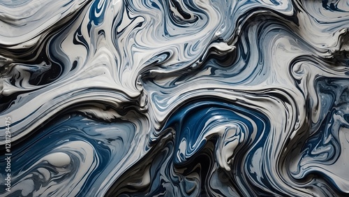 Abstract Swirling Patterns of Blue and White Paint Create a Mesmerizing Texture and Depth