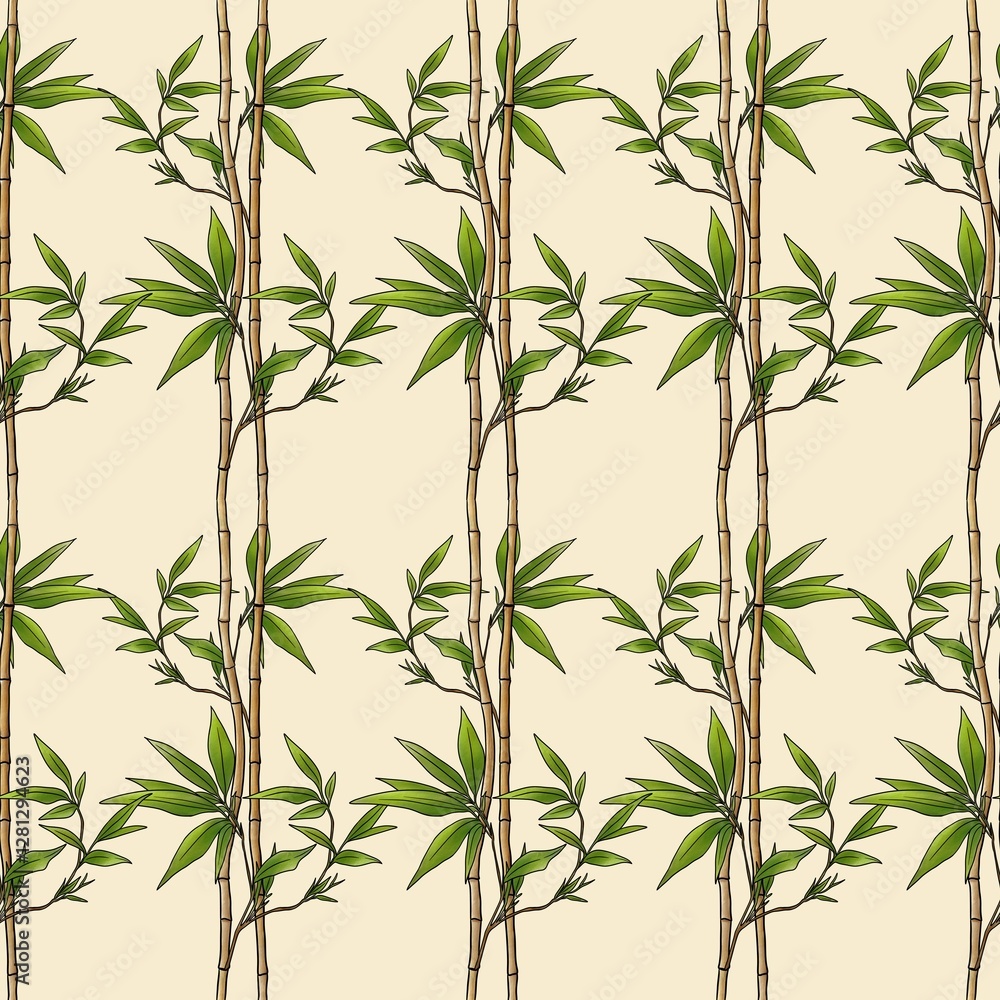 Fototapeta premium Seamless Bamboo Pattern Sticks Small Design on Pastel Yellow Background