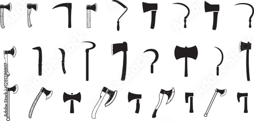 Scythe icon vector set. Death illustration sign collection. Halloween symbol or logo.