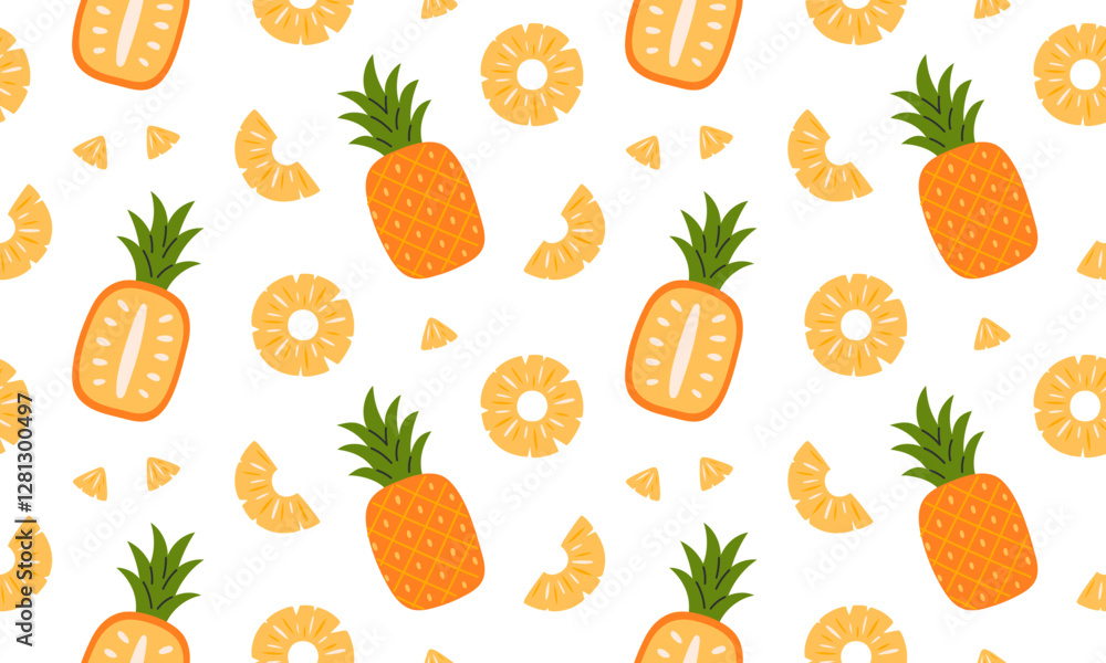Pineapple seamless pattern. Tropical fruits fruits background design. Collection of organic vitamins and healthy nutrition. Flat Vector illustration Pineapple seamless pattern. Tropical fruits fruits background design. Collection of organic vitamins and healthy nutrition. Flat Vector illustration