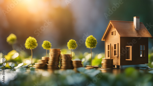 Wallpaper Mural A house is surrounded by a pile of coins and trees Torontodigital.ca