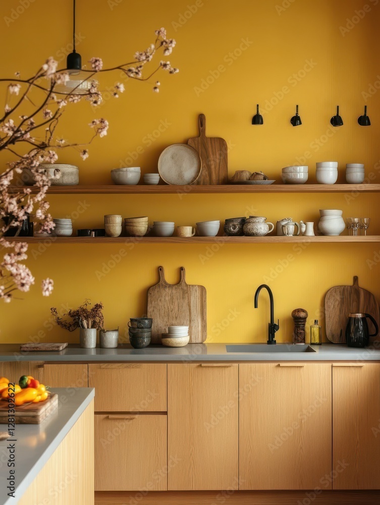 Kitchen and flowers provide decor for this interior setting Kitchen and flowers provide decor for this interior setting