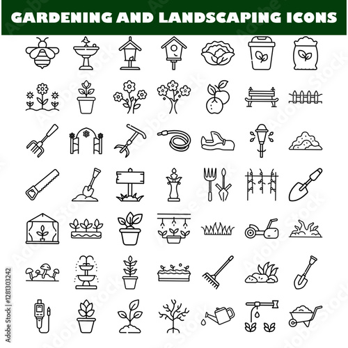 Gardening Landscaping Icons Tools, Plants, Flowers, and More