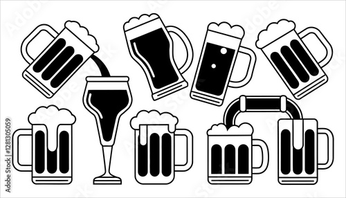 Beer Glasses and Beer Pipe Icon Set on White Background