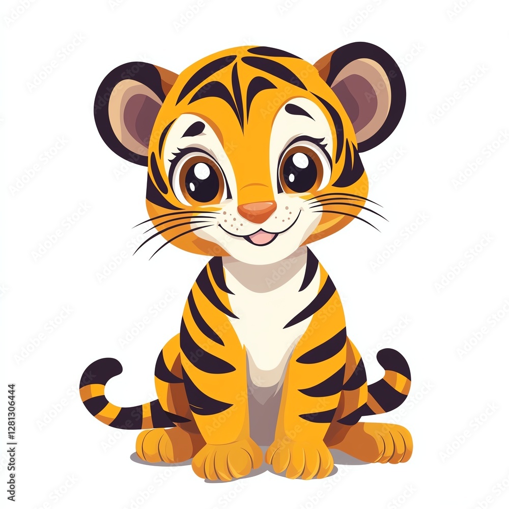 Playful baby tiger with stripes design for T-shirt POD print on demand on white background Playful baby tiger with stripes design for T-shirt POD print on demand on white background