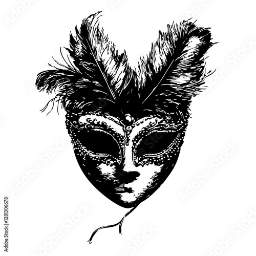 Hand-Drawn Mardi Gras Mask Icon – Festive Sketch Illustration