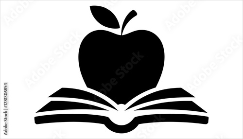 Education and Learning Symbol with Apple and Book Vector