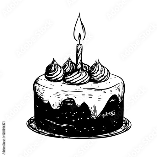 Hand-Drawn Birthday Cake Icon – Candle Sketch Illustration