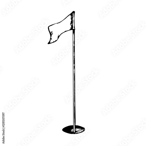 Hand-Drawn Golf Flag Icon – Hole with Flag Sketch Illustration