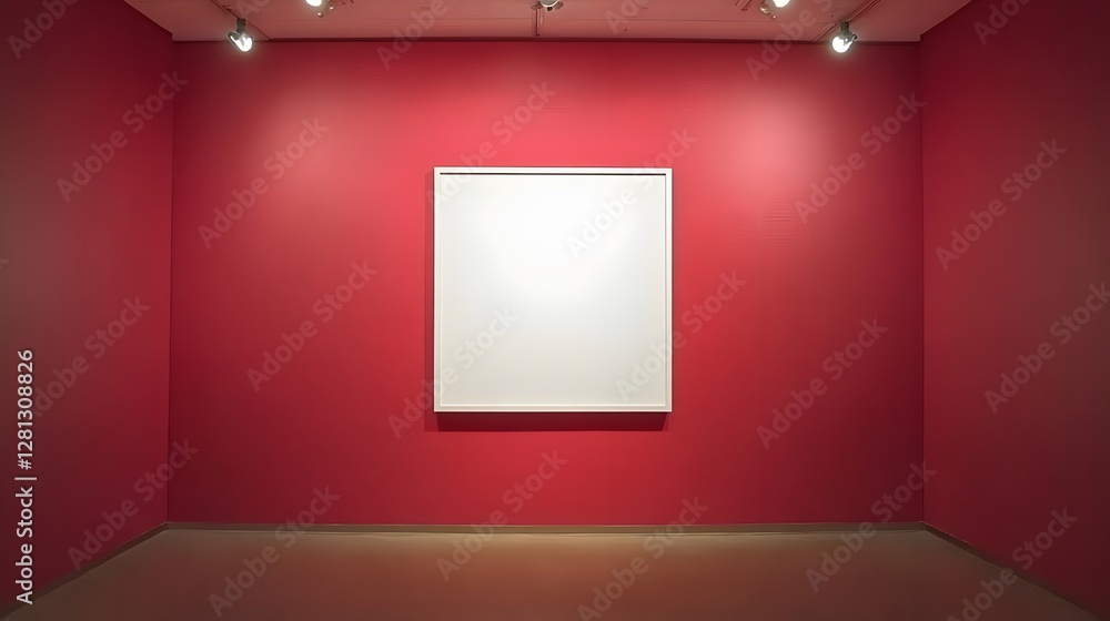 Blank White Canvas on Red Wall Modern Gallery Interior Blank White Canvas on Red Wall Modern Gallery Interior