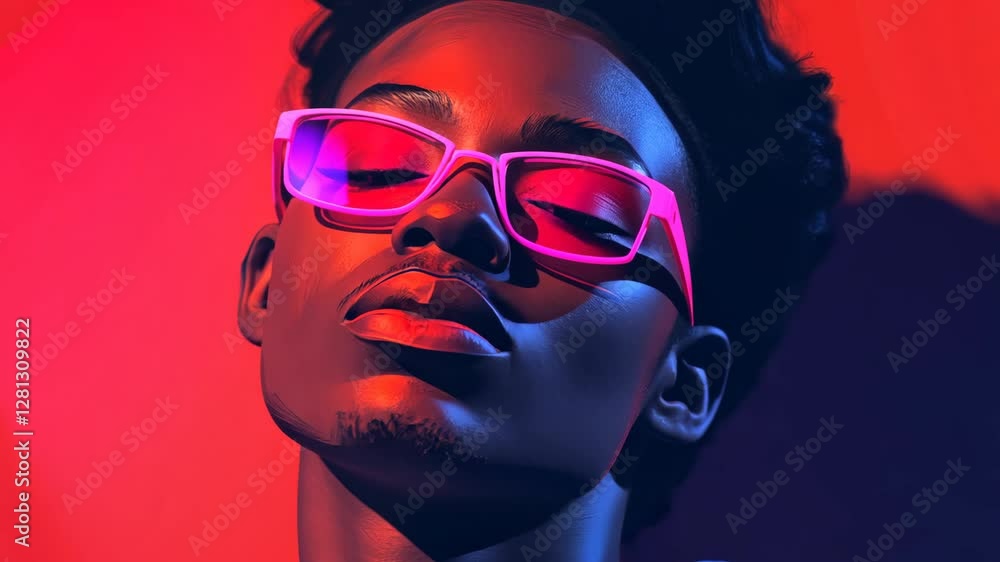 Vibrant portrait of a stylish individual with bold accessories under dramatic lighting Vibrant portrait of a stylish individual with bold accessories under dramatic lighting