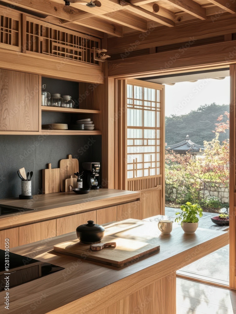 custom made wallpaper toronto digitalA wooden kitchen interior with an opening to nature