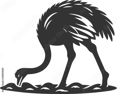 Ostrich digging in the sand with its beak animal silhouette vector