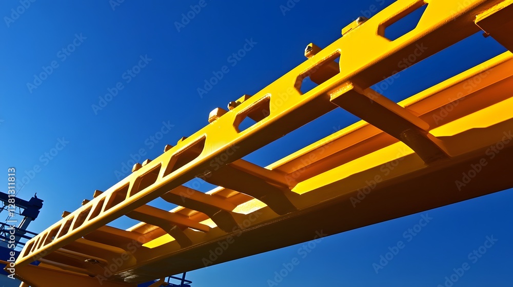 Fototapeta premium Vibrant Yellow Industrial Metal Structure Against Blue Sky