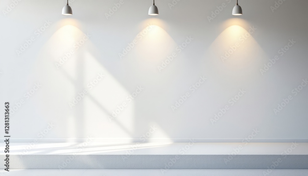 Obraz premium Minimalist Indoor Space with Three Stylish Spotlights Casting Shadows on a Bright Wall