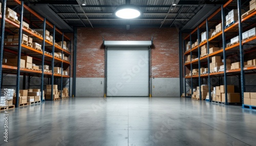 Wallpaper Mural Spacious Industrial Warehouse Interior with Organized Shelving and Delivery Door Torontodigital.ca