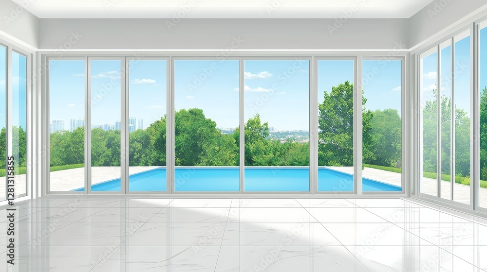 Fototapeta premium Stunning indoor pool room with expansive window and luxurious ambiance luxurious