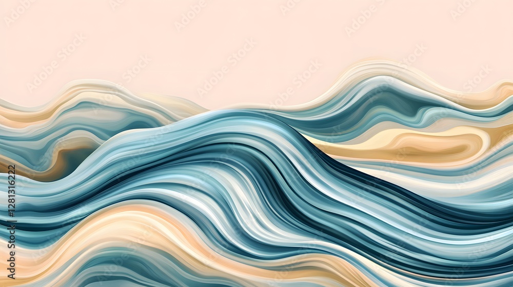 Fototapeta premium Abstract Blue and Beige Liquid Wave Swirls Background
