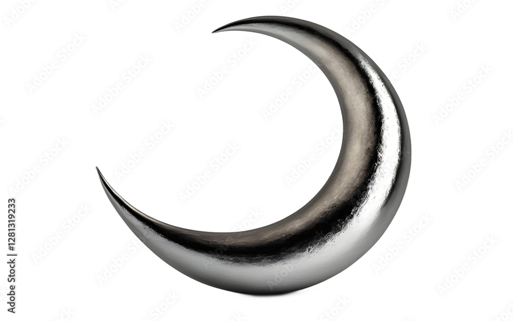 A shining crescent moon with a smooth silver glow, isolated on a empty plain background A shining crescent moon with a smooth silver glow, isolated on a empty plain background