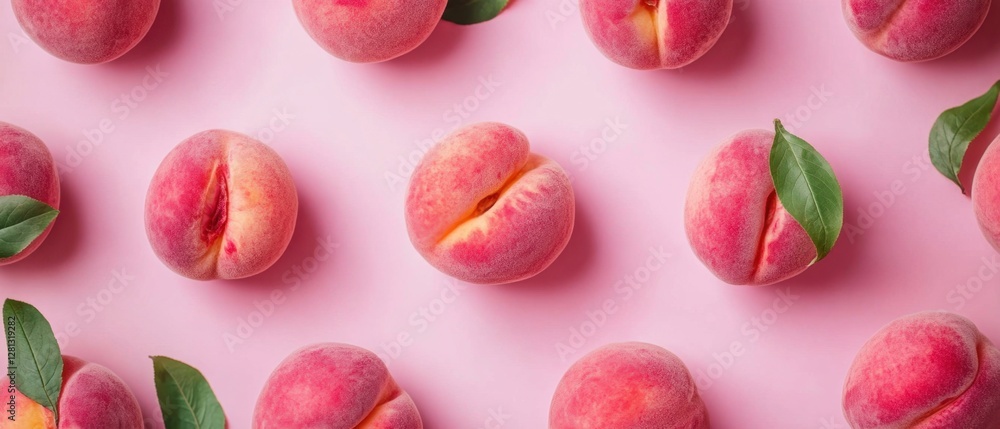 Vibrant Peach Pattern on Pink Background Capturing Summer Freshness and Natural Sweetness for Healthy Lifestyle Content Vibrant Peach Pattern on Pink Background Capturing Summer Freshness and Natural Sweetness for Healthy Lifestyle Content