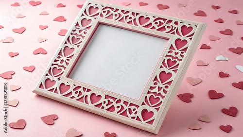 Obraz na płótnie Valentines Day Pink Frame with Hearts w salonie