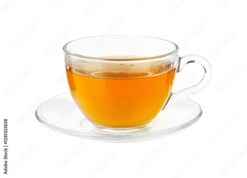 Refreshing green tea in cup isolated on white Refreshing green tea in cup isolated on white