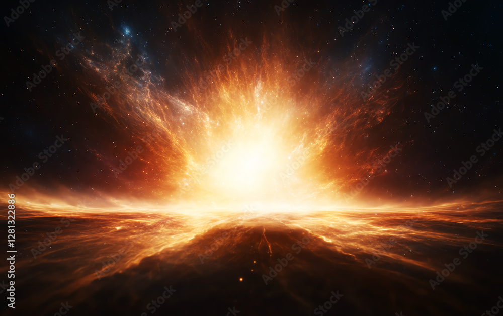 Dramatic explosion of light in space, showcasing celestial beauty and cosmic energy. Dramatic explosion of light in space, showcasing celestial beauty and cosmic energy.