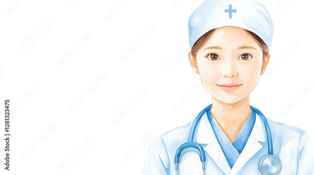 Confident female doctor with stethoscope, providing expert healthcare and medical expertise Confident female doctor with stethoscope, providing expert healthcare and medical expertise