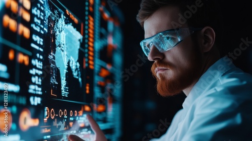 Scientist Analyzing Global Climate Data with Advanced Technology