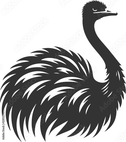 Ostrich with head raised, appearing alert animal silhouette vector