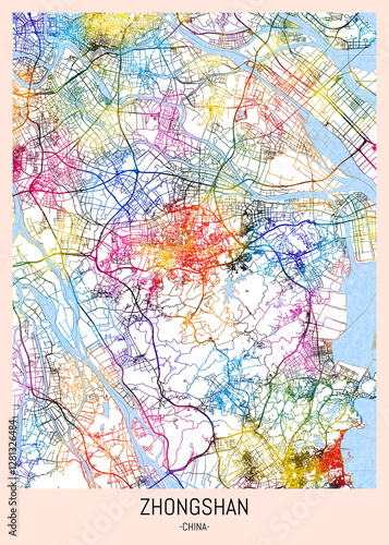 Wallpaper Mural Zhongshan China City Map, district banner, business modern landmark, neighborhood paint travel, hometown downtown design, destination landmark Torontodigital.ca