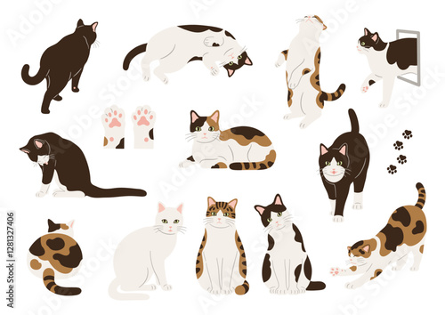 猫の手描きイラストセット