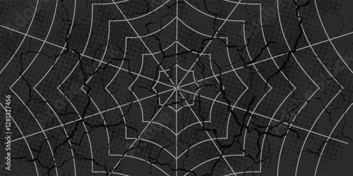 Spider silhouette vector on black background .Outline cobweb for horror Halloween party designs.