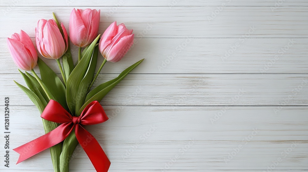 Tulips on white rustic wooden planks in spring: Mothers Day or Easter holiday concept. Tulips on white rustic wooden planks in spring: Mothers Day or Easter holiday concept.