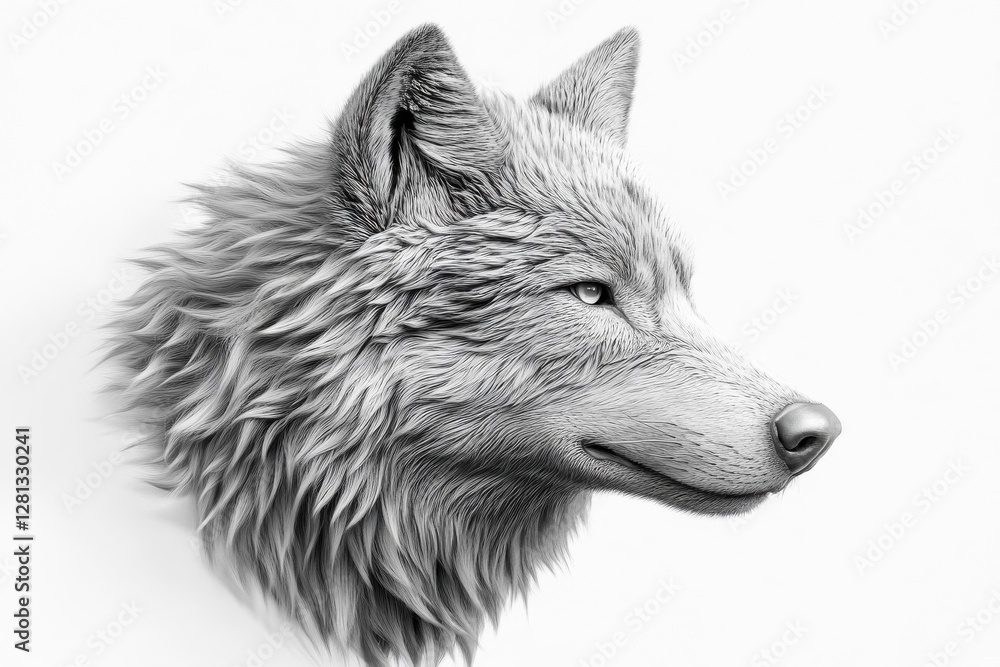 Naklejka premium A grayscale profile of a majestic arctic wolf