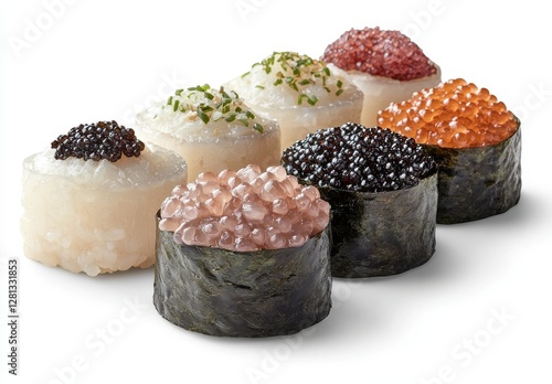 Wallpaper Mural Assortment of Delicious Sushi Rolls Featuring Various Types of Fish Roe and Toppings on a Light Background for Culinary Presentation Torontodigital.ca