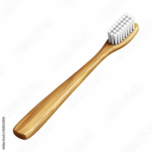 Realistic bamboo toothbrush with soft bristles, eco-friendly and sustainable oral care product, isolated on transparent background. photo