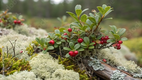 Obraz na płótnie Bearberry Plants and Lichens in Autumnal Forest w salonie