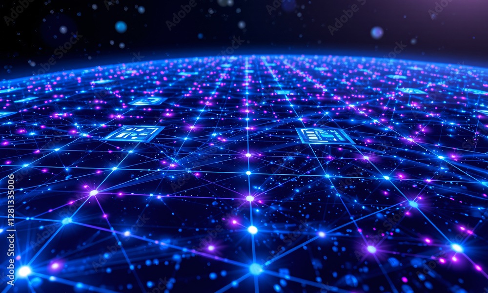 Obraz premium A futuristic intergalactic communication grid featuring glowing digital lines and nodes