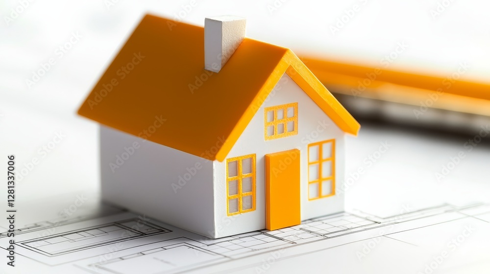 Architectural blueprint, designing and planning a modern residential house construction project Architectural blueprint, designing and planning a modern residential house construction project