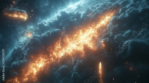 Wallpaper Mural Fiery cosmic cloud formation with swirling orange and blue energy. Torontodigital.ca