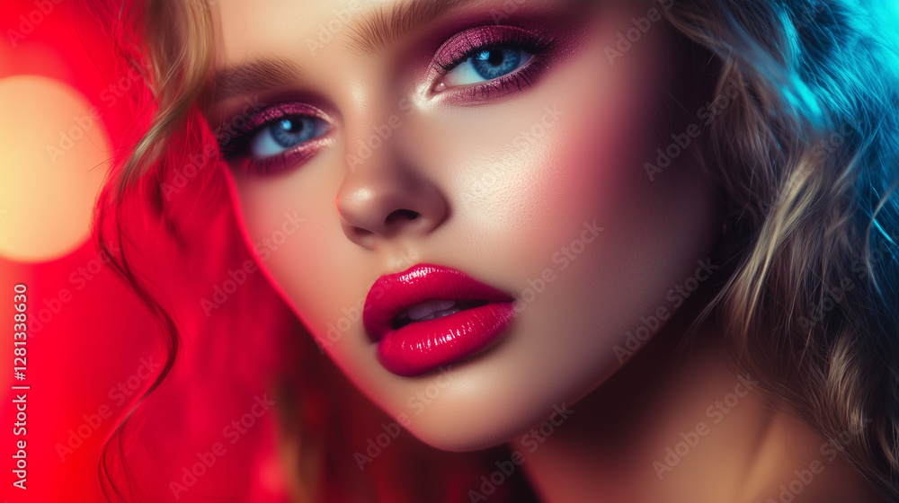 Stunning Headshot of a Beautiful Model with Vibrant Bean Paste Color Lips, Dramatic Side Lighting Stunning Headshot of a Beautiful Model with Vibrant Bean Paste Color Lips, Dramatic Side Lighting
