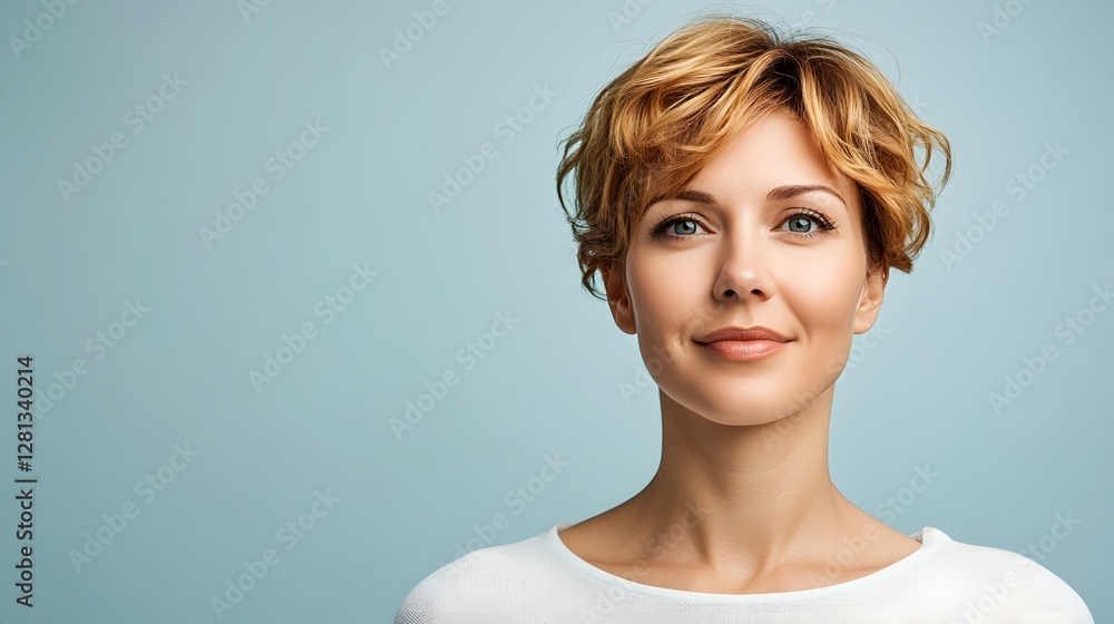 Portrait of a Smiling Woman with Short Curly Hair Portrait of a Smiling Woman with Short Curly Hair