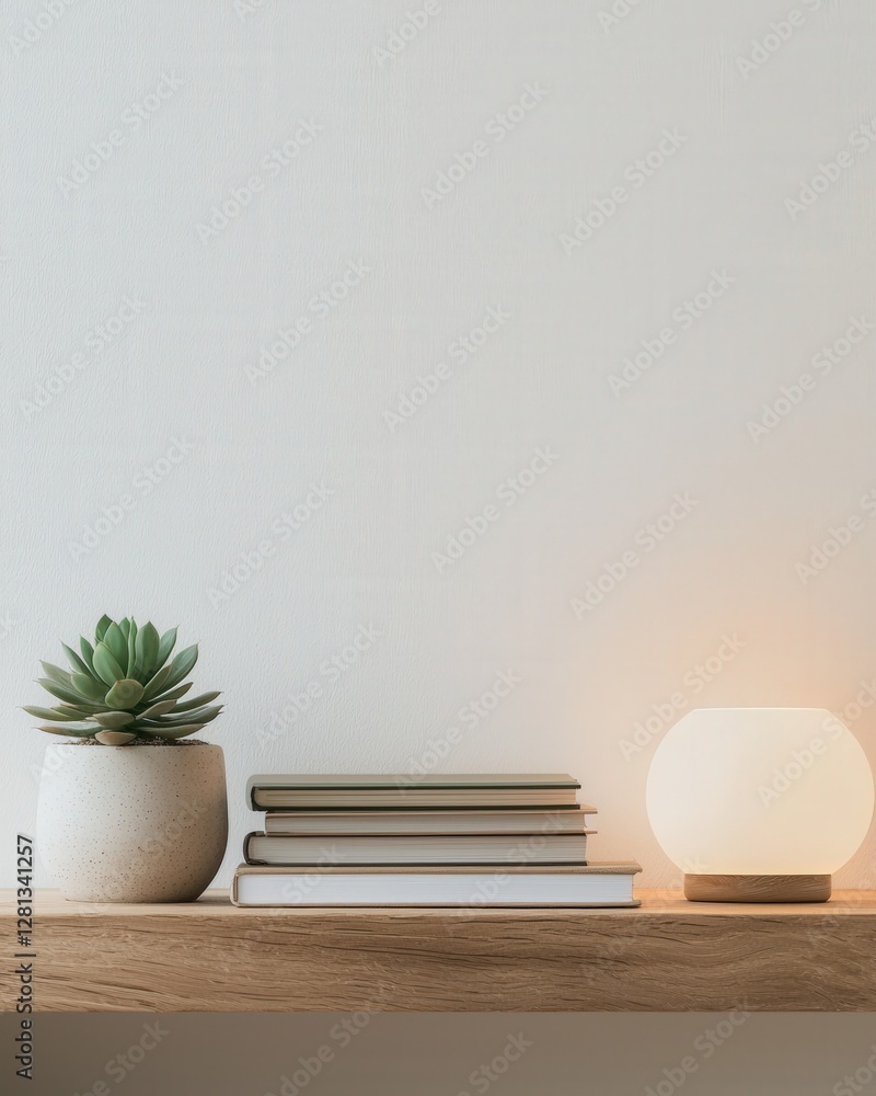 Succulent, books, and round lamp on wood shelf create a serene, natural ambiance. Representing knowledge and growth. Ideal for study, home decor, and wellness. Succulent, books, and round lamp on wood shelf create a serene, natural ambiance. Representing knowledge and growth. Ideal for study, home decor, and wellness.