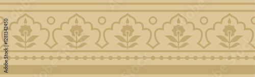 Vector golden endless Turkish national ornament. Seamless ottoman border, frame. Ethnic floral pattern of Seljuk Turks. Decoration of the Sultan's palaces