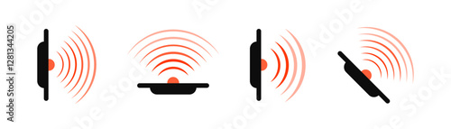 Set of infrared light, led red light signal vector icons