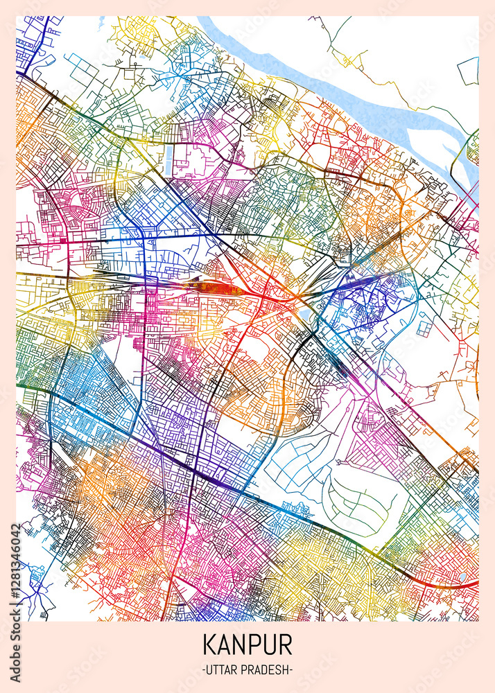 Obraz premium Kanpur Uttar Pradesh City Map, downtown tourism, house art travel, scenic metropolis concept, travel art city, patriotic abstract banner