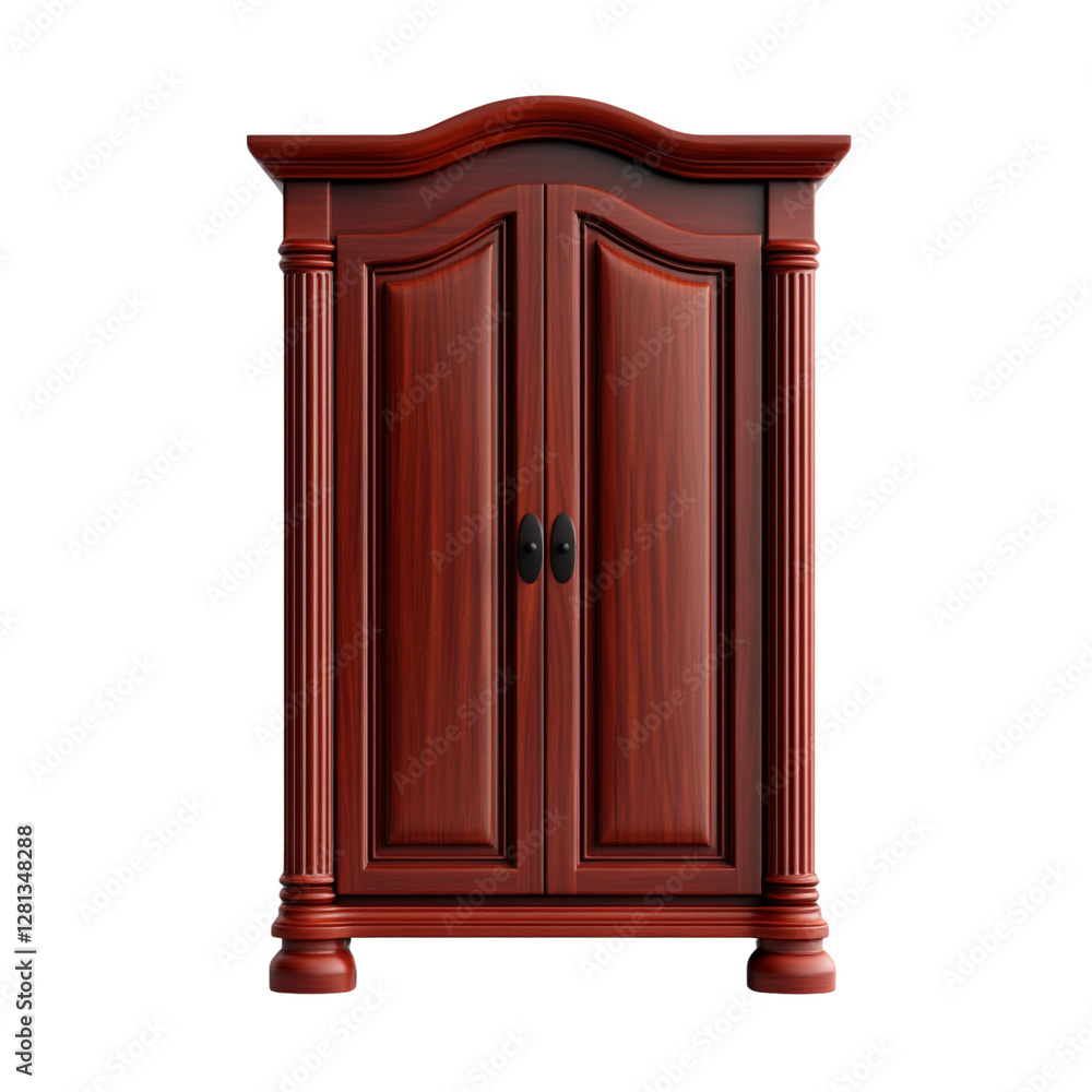 Elegant wooden cabinet with double doors, white isolate background Elegant wooden cabinet with double doors, white isolate background
