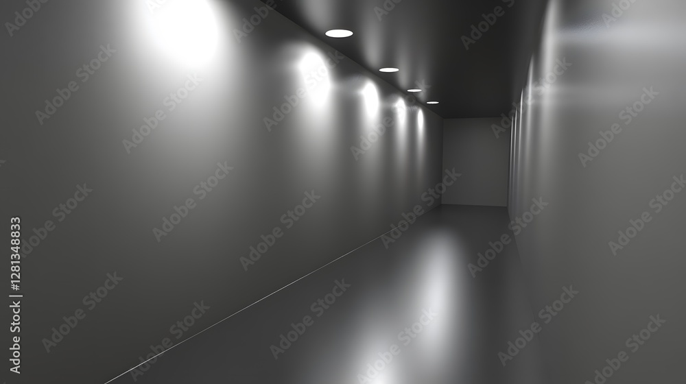 Naklejka premium Dark Grey Corridor with Spotlights Abstract Background