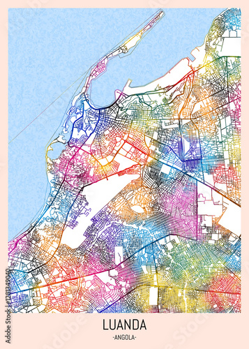 Luanda Angola City Map, downtown tourism, house art travel, scenic metropolis concept, travel art city, patriotic abstract banner